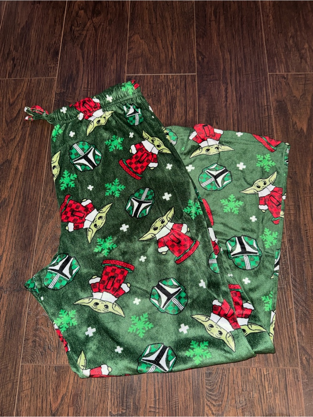 Star Wars Green Grogu Holiday Fleece Pajama Pants with Red Accents